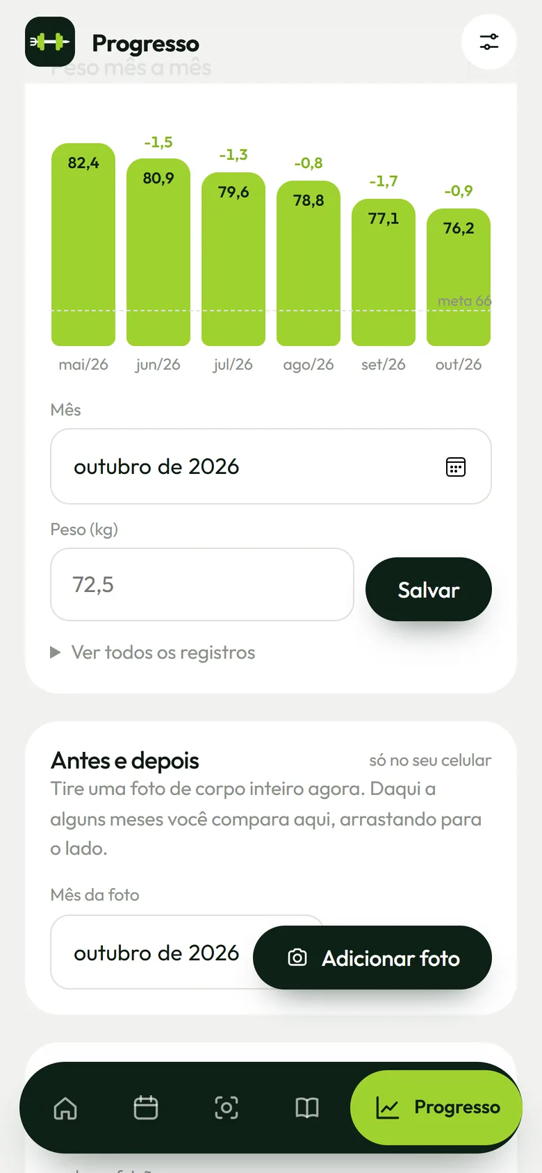 Painel de progresso